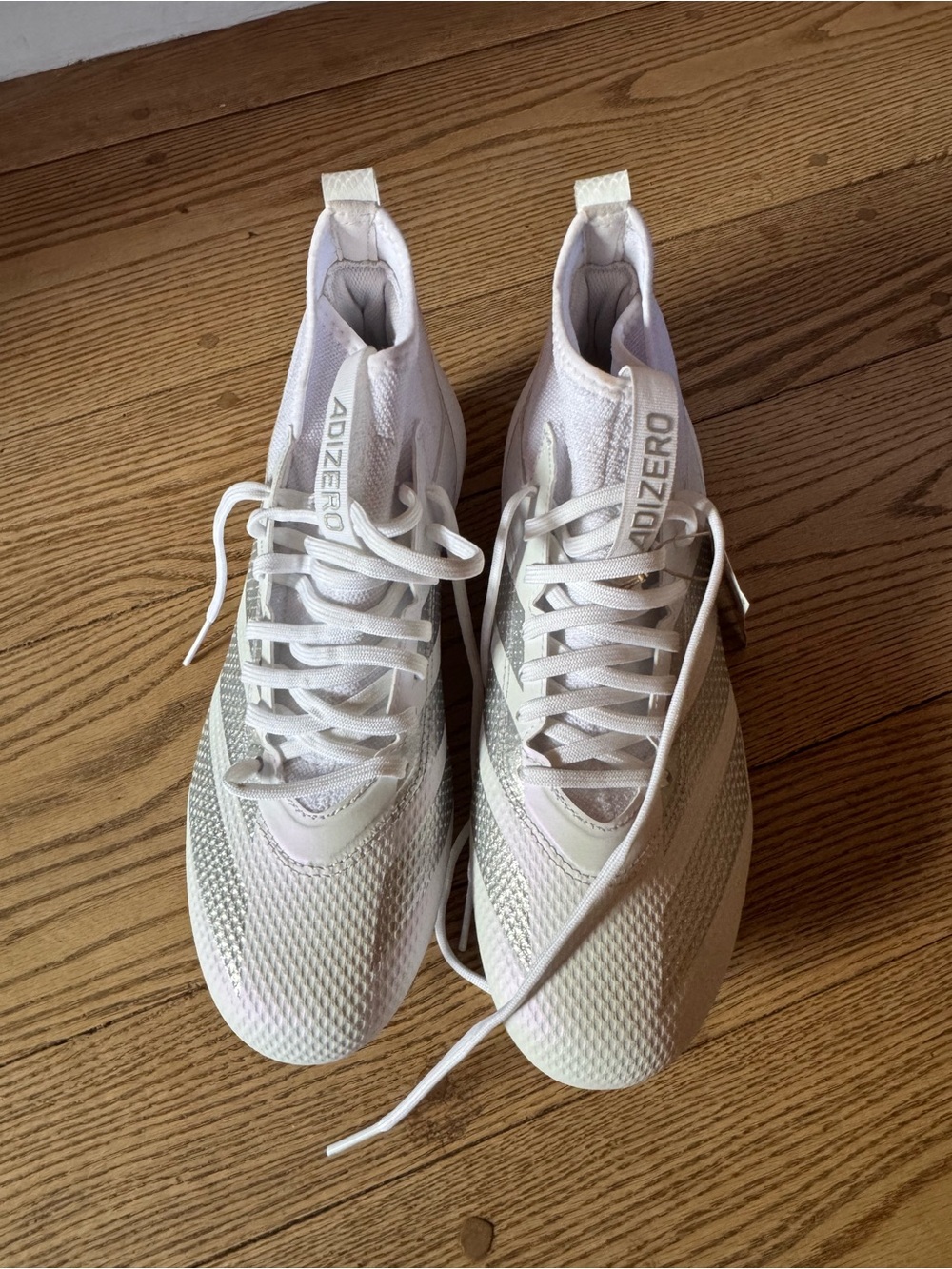 Adidas adizero Impact White Cleat with Silver traslucid Accents for Football